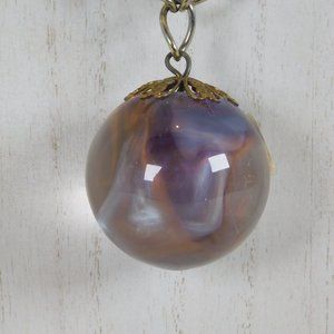 Round 2" Ball Shaped Purple White Sphere Necklace Gold Tone Chain Luv Bal Tags